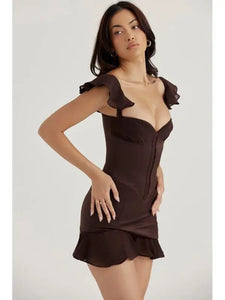 V-Neck Ruffled Skinny A Line Mini Dress