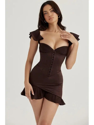 V-Neck Ruffled Skinny A Line Mini Dress
