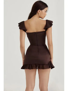 V-Neck Ruffled Skinny A Line Mini Dress