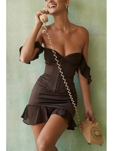 V-Neck Ruffled Skinny A Line Mini Dress