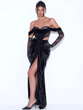Load image into Gallery viewer, V-Neck Off Shoulder Drape Cutout Long Dress