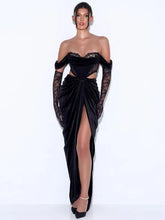 Load image into Gallery viewer, V-Neck Off Shoulder Drape Cutout Long Dress