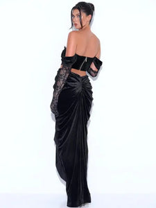 V-Neck Off Shoulder Drape Cutout Long Dress