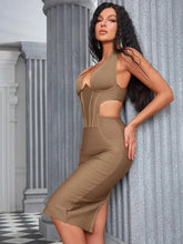 Load image into Gallery viewer, V Neck Sleeveless Midi Bodycon Bandage Dress
