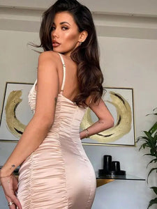 V-Neck Sleeveless Ruched Mini Bodycon Dress