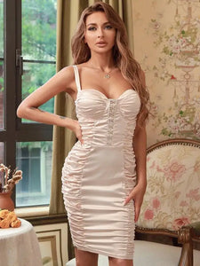 V-Neck Sleeveless Ruched Mini Bodycon Dress