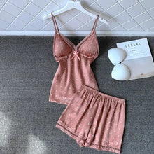 Load image into Gallery viewer, V-Neck Sleeveless Strap Top &amp; Shorts Pajamas Set