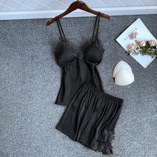 Load image into Gallery viewer, V-Neck Sleeveless Strap Top &amp; Shorts Pajamas Set - Black
