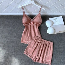 Load image into Gallery viewer, V-Neck Sleeveless Strap Top &amp; Shorts Pajamas Set - Dark