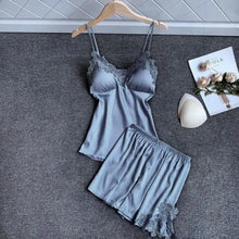 Load image into Gallery viewer, V-Neck Sleeveless Strap Top &amp; Shorts Pajamas Set - Gray - B