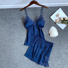 Load image into Gallery viewer, V-Neck Sleeveless Strap Top &amp; Shorts Pajamas Set - Navy
