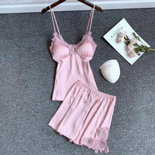 Load image into Gallery viewer, V-Neck Sleeveless Strap Top &amp; Shorts Pajamas Set - Pink - B