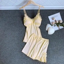 Load image into Gallery viewer, V-Neck Sleeveless Strap Top &amp; Shorts Pajamas Set - Yellow
