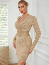 Load image into Gallery viewer, V Neck Striped Jacquard Mini Bandage Dress