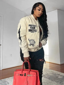 Varsity Baseball Cropped Cyber Y2K Jacket