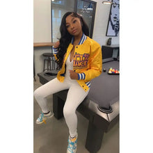 Load image into Gallery viewer, Varsity Racing Oversize Bomber Jacket - M / Yellow