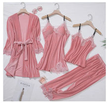 Load image into Gallery viewer, Velour 4PC Kimono Robe Nightgown Set - Dark Pink / XXL