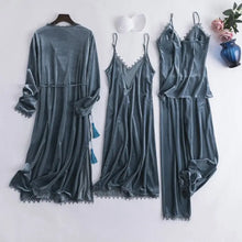 Load image into Gallery viewer, Velour 4PC Velvet Pajama Set - gray / M