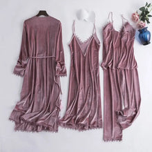 Load image into Gallery viewer, Velour 4PC Velvet Pajama Set - Pink / L