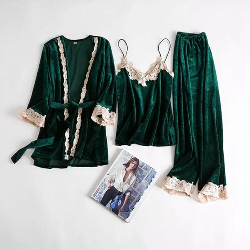 Velour 4PC Warm Gown Velvet Pajama Set