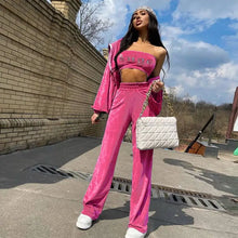 Load image into Gallery viewer, Velvet Diamonds Strapless Crop Top &amp; Straight-Leg Trousers