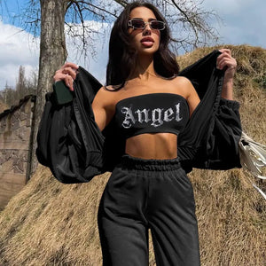 Velvet Diamonds Strapless Crop Top & Straight-Leg Trousers