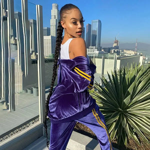 Velvet Jacket & Pants Sporty 2 Piece Set