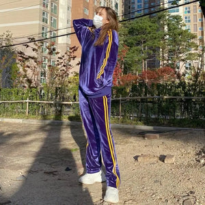 Velvet Jacket & Pants Sporty 2 Piece Set