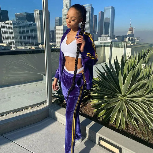 Velvet Jacket & Pants Sporty 2 Piece Set