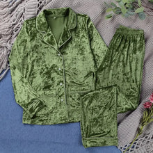 Load image into Gallery viewer, Velvet Long Sleeve Double Pockets Lounge Wear Set - Green