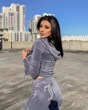 Load image into Gallery viewer, Velvet Sports Fleece Two Piece Tracksuit Set - Gray / M