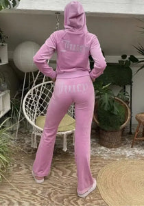 Velvet Sports Fleece Two Piece Tracksuit Set - Pink / S