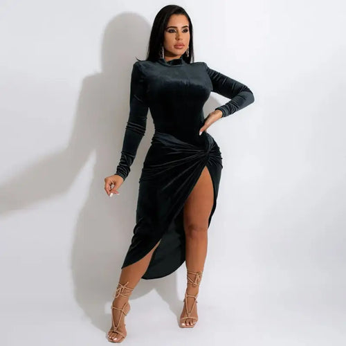 Velvet Two Piece Bodysuit and Ruched Side Split Irregular