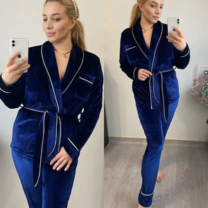 Velvet Warm Long Sleeve Thick Sleepwear Set