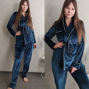Velvet Warm Long Sleeve Thick Sleepwear Set