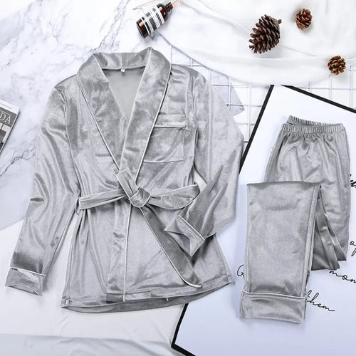 Velvet Warm Long Sleeve Thick Sleepwear Set