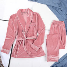 Load image into Gallery viewer, Velvet Warm Long Sleeve Thick Sleepwear Set - Pink / M