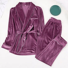 Load image into Gallery viewer, Velvet Warm Long Sleeve Thick Sleepwear Set - Purple / S