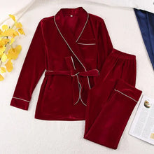 Load image into Gallery viewer, Velvet Warm Long Sleeve Thick Sleepwear Set - Red / L