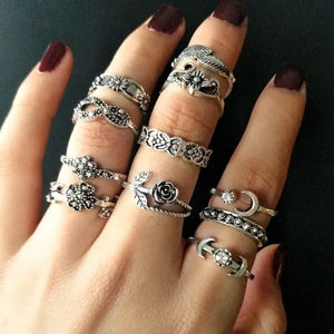 Vintage Bohemia Charm Rings Set - 12