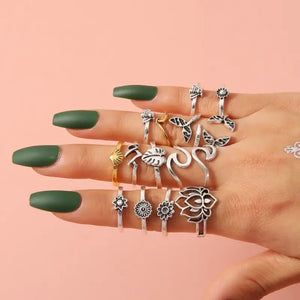 Vintage Bohemia Charm Rings Set - 13