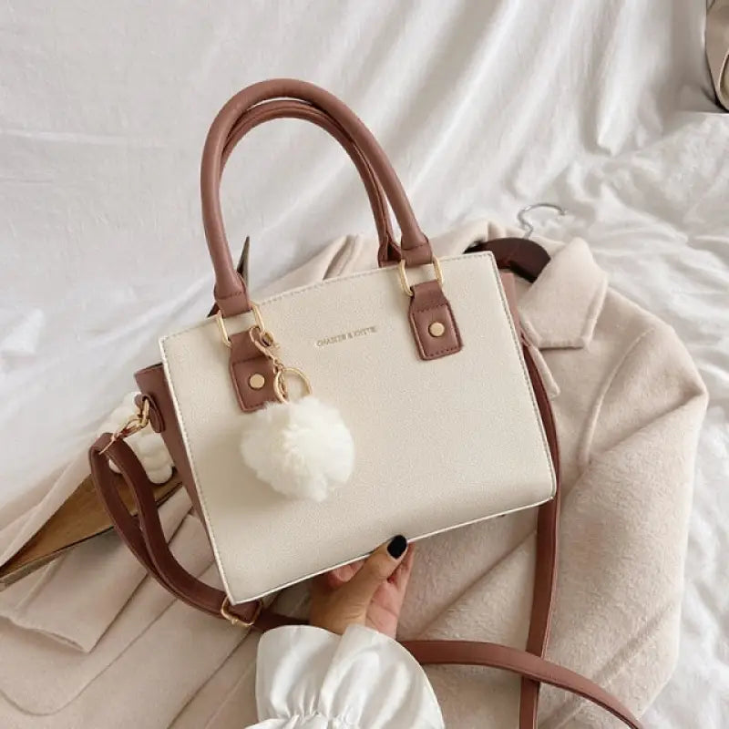 Vintage Contrast Fur ball design PU Leather Crossbody Bag