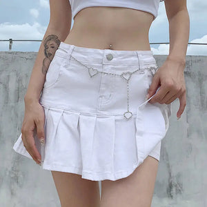 Vintage Punk Denim Mini Skirt - white / M