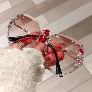 Vintage Rimless Rhinestone Sunglasses - Tea 10 / Other