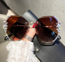 Load image into Gallery viewer, Vintage Rimless Rhinestone Sunglasses - Tea 1052 / Other