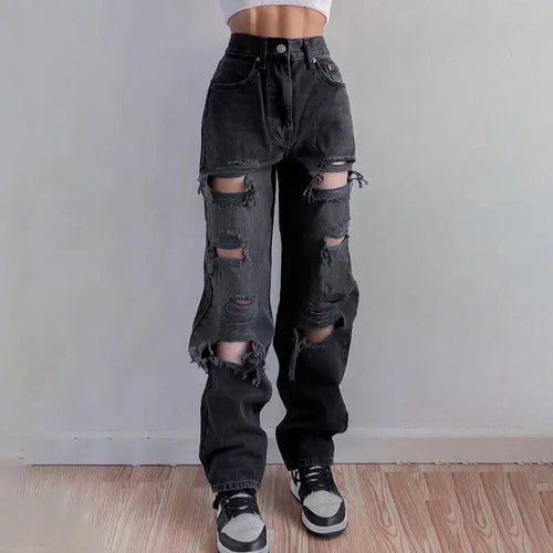 Vintage Ripped Baggy Cut Out High Waist Denim Jeans