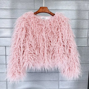 Warm Knitting Shaggy Cardigan Faux Fur Coat