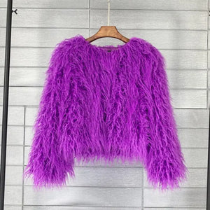 Warm Knitting Shaggy Cardigan Faux Fur Coat
