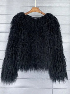 Warm Knitting Shaggy Cardigan Faux Fur Coat