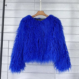 Warm Knitting Shaggy Cardigan Faux Fur Coat
